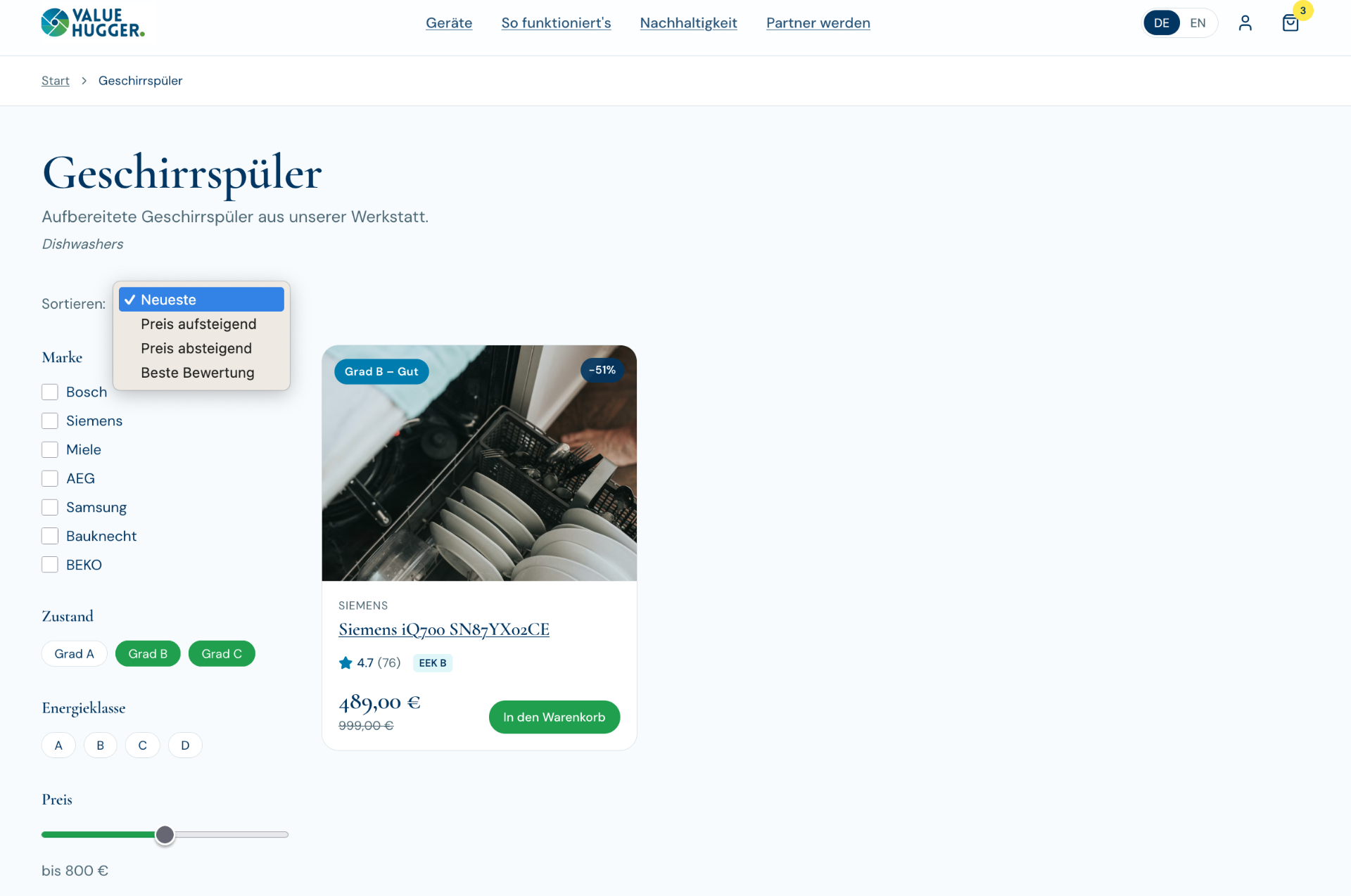Value Hugger — filter & sort