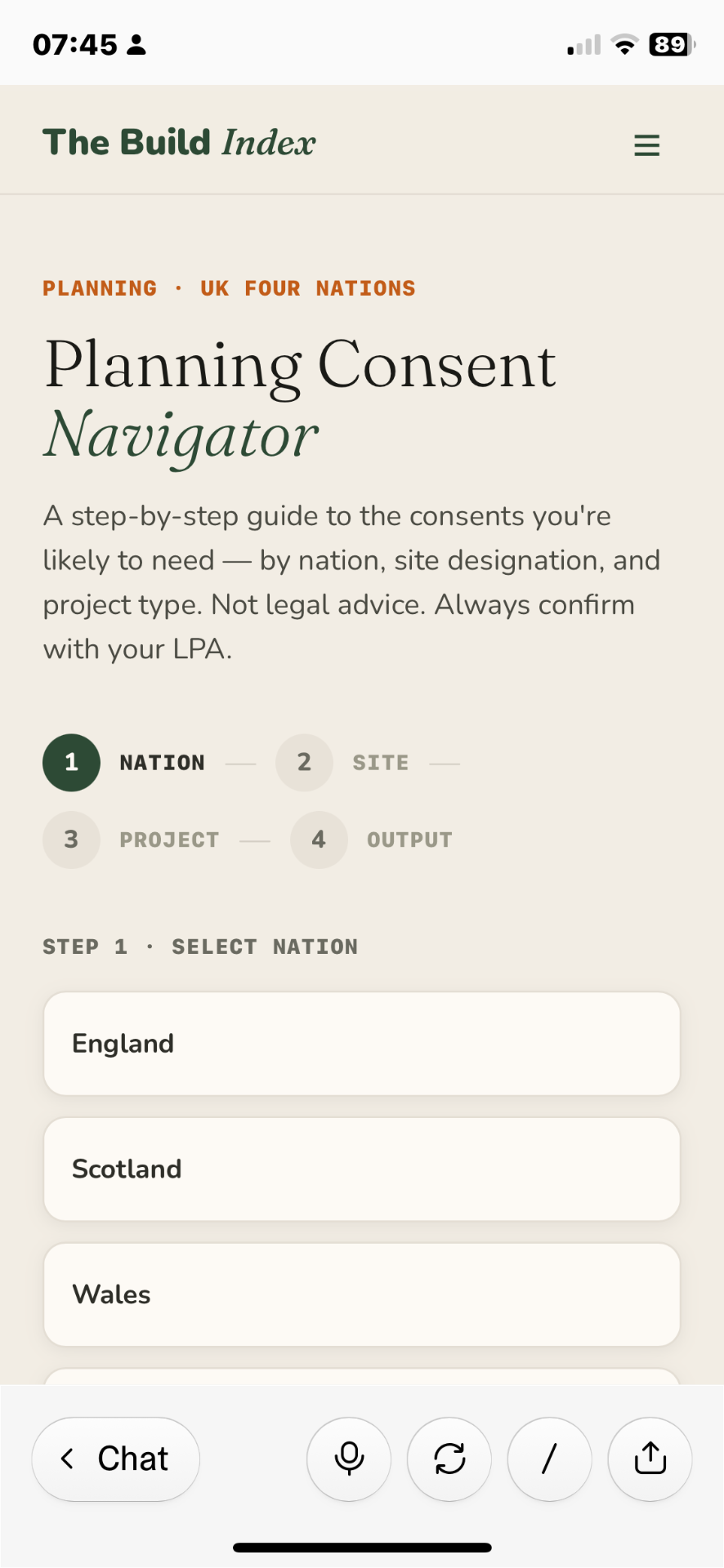 Planning Consent Navigator — step flow